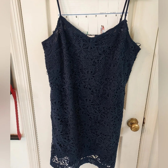 NWT J. Crew Navy Blue Crochet Lace Slip Dress in Size 16 - Picture 1 of 14